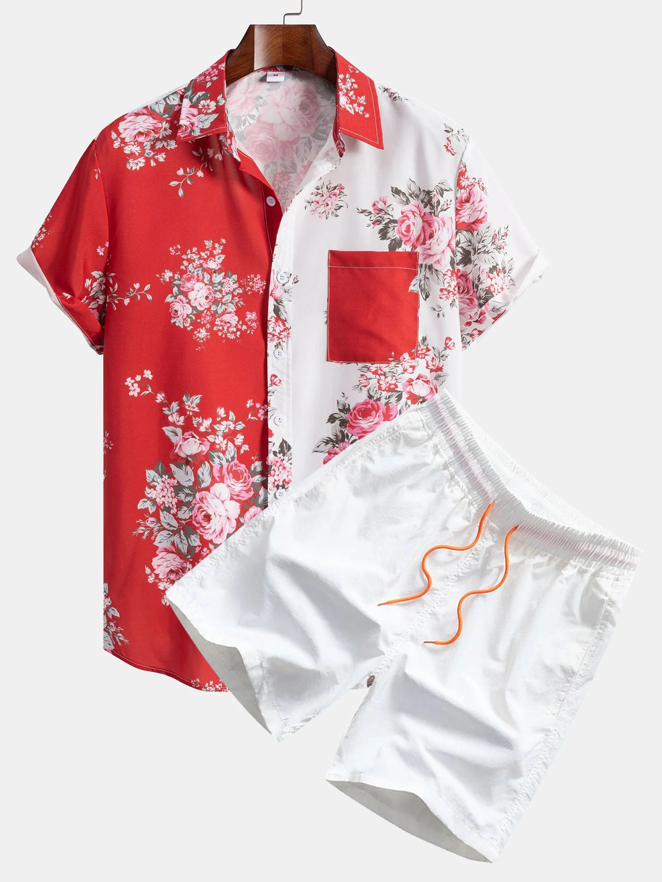 Virgil® | Two Tone Rose Print Button Up Shirt & Swim Shorts - Image 2