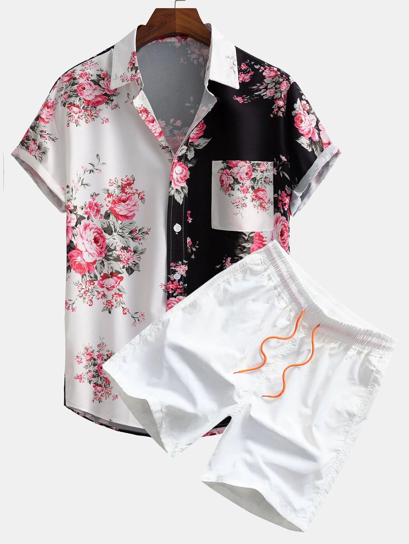 Virgil® | Two Tone Rose Print Button Up Shirt & Swim Shorts - Image 3