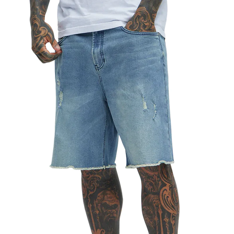 Virgil | Men'S Spring And Summer Classic Casual Washed Denim Raw Edge Shorts