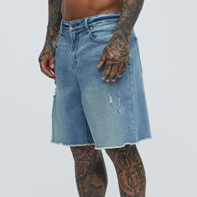 Virgil | Men'S Spring And Summer Classic Casual Washed Denim Raw Edge Shorts - Image 3