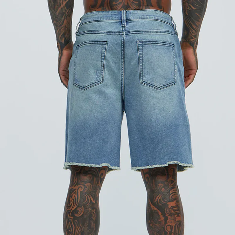Virgil | Men'S Spring And Summer Classic Casual Washed Denim Raw Edge Shorts - Image 4