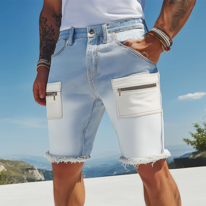 Virgil | Men'S Summer Fashion Washed Gradient Raw Edge Denim Shorts - Image 2