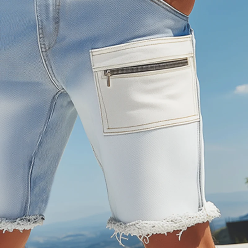 Virgil | Men'S Summer Fashion Washed Gradient Raw Edge Denim Shorts - Image 4