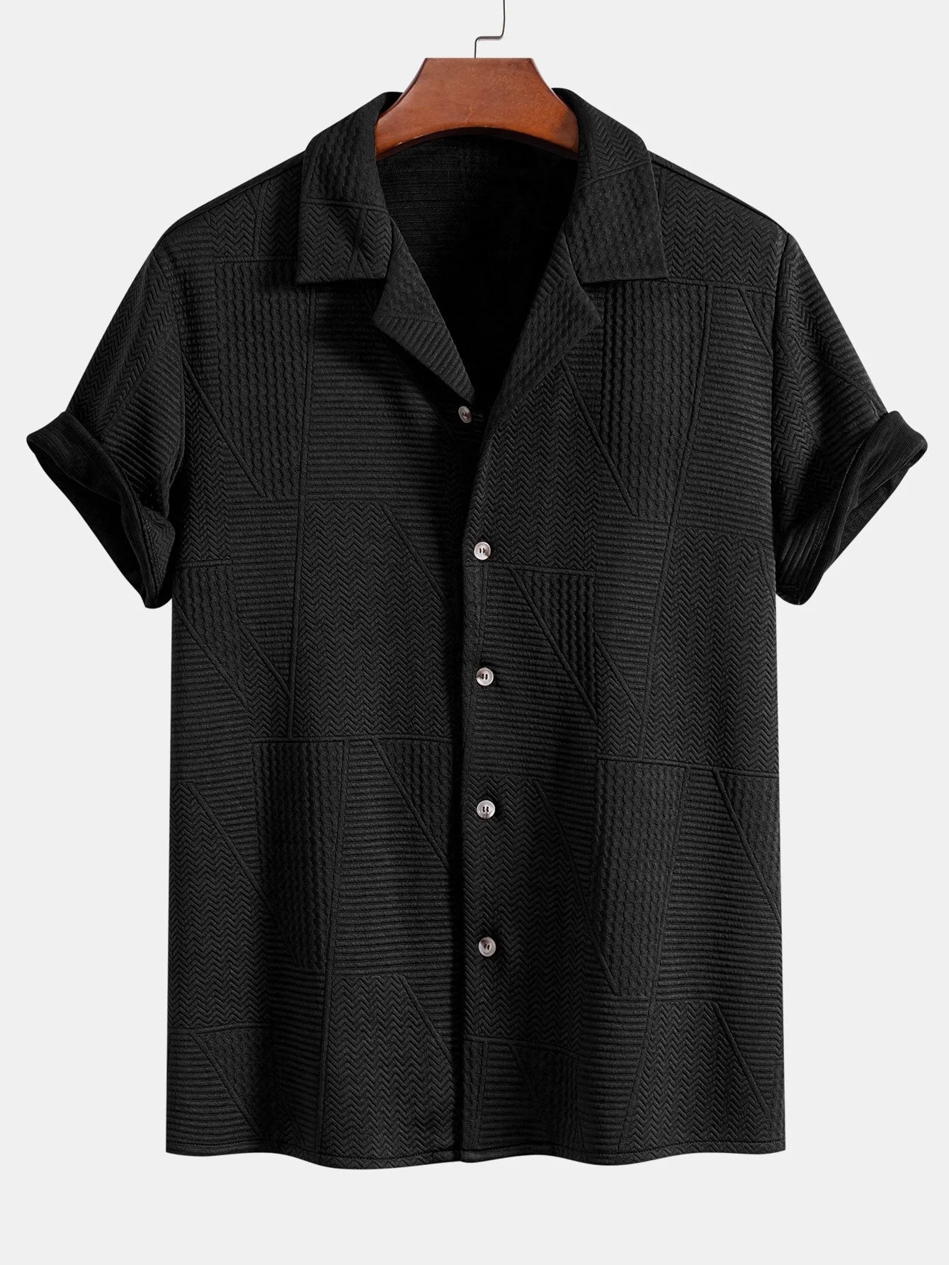 Vlad® | Geometric Style: Short Sleeve Cuban Shirt With Geometric Texture - Image 5