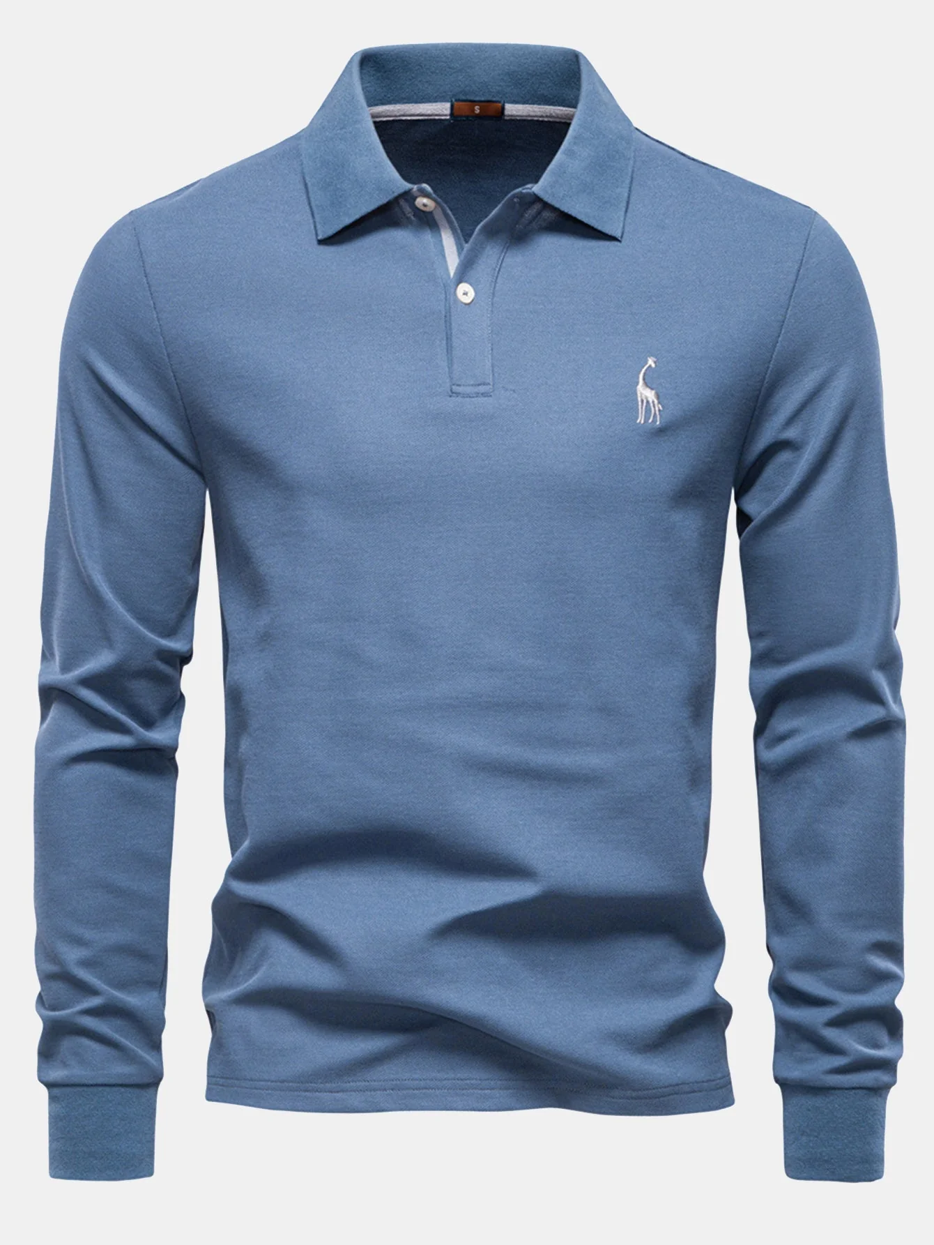 Walter | Long Sleeved Giraffe Embroidery Polo Shirt - Image 2
