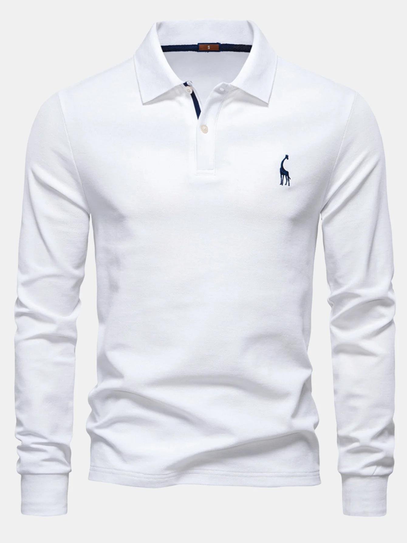 Walter | Long Sleeved Giraffe Embroidery Polo Shirt - Image 6