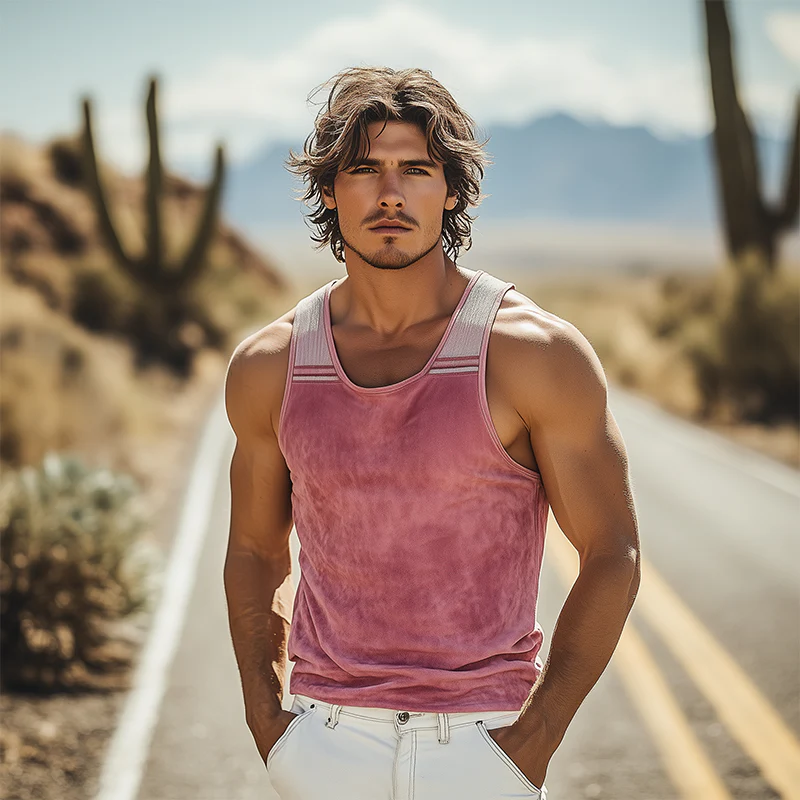 Walter | Men'S Spring And Summer Fashion Casual Thin Suede Stitching Ribbed Embroidery Slim Fit U-Neck Tank Top - Image 3