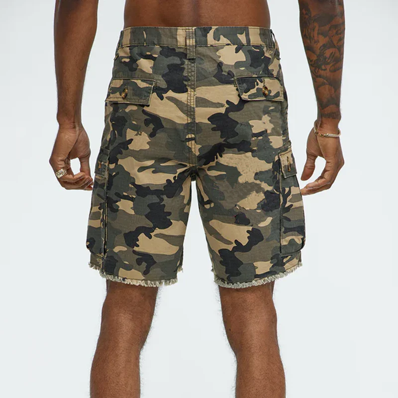 Warren | Men'S Spring And Summer Classic Casual Camouflage Cotton Blended Raw Edge Multi-Pocket Cargo Shorts - Image 3