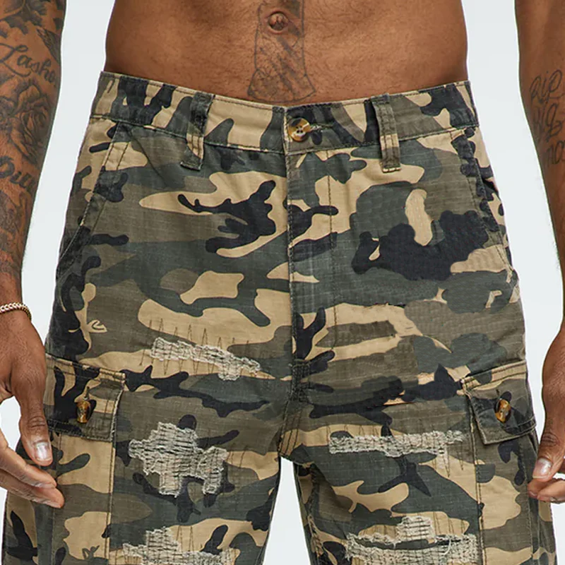 Warren | Men'S Spring And Summer Classic Casual Camouflage Cotton Blended Raw Edge Multi-Pocket Cargo Shorts - Image 4