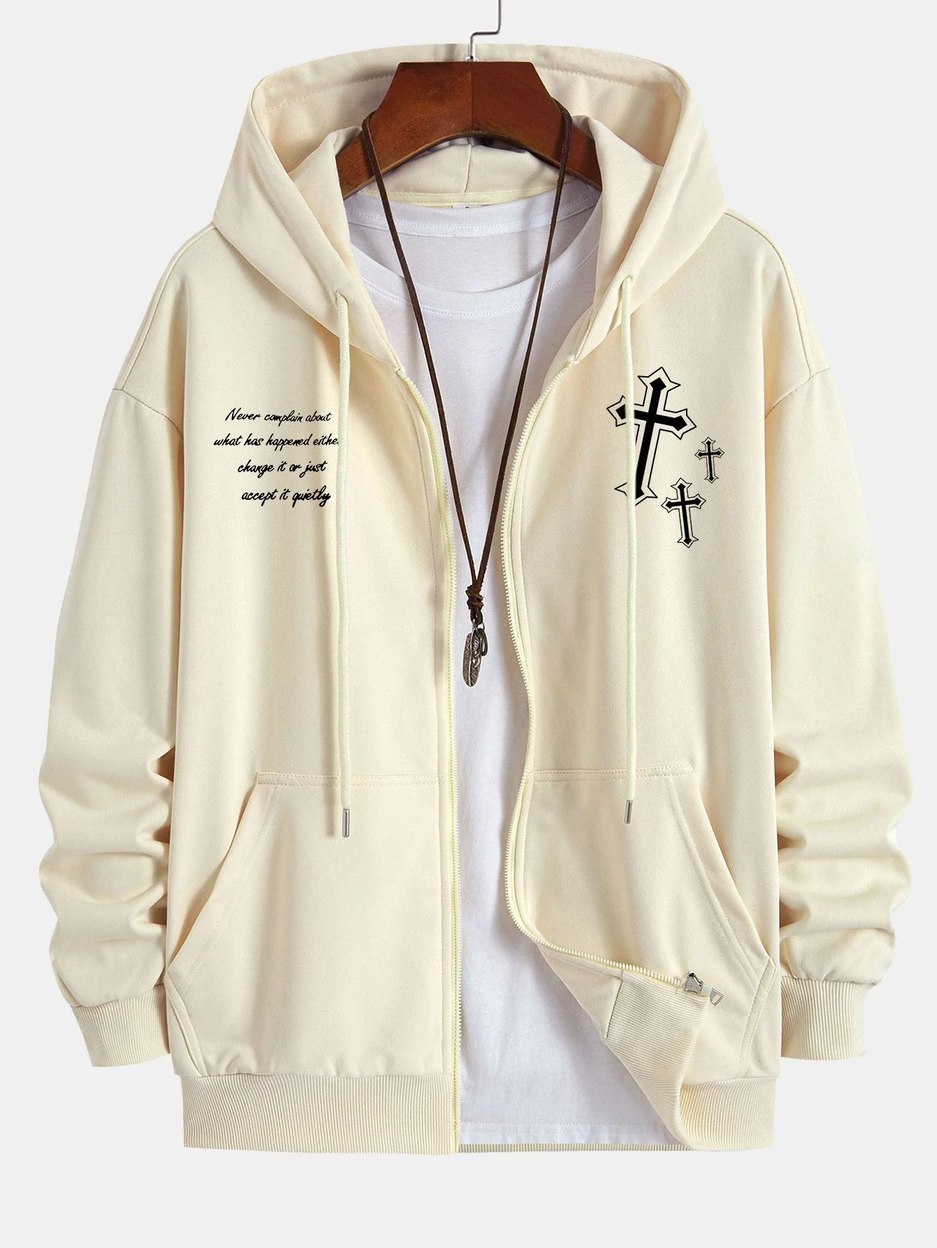 Waylon | Cross Slogan Print Relax Fit Zip Hoodie - Image 10