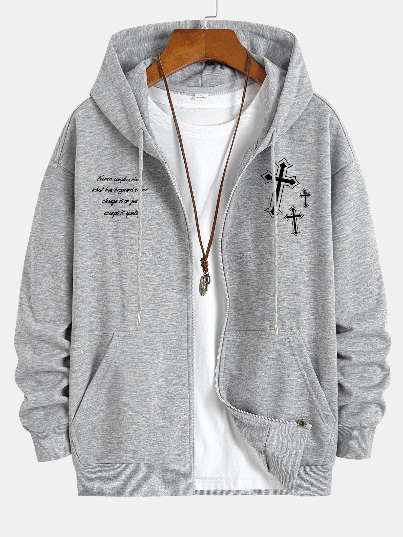 Waylon | Cross Slogan Print Relax Fit Zip Hoodie - Image 11