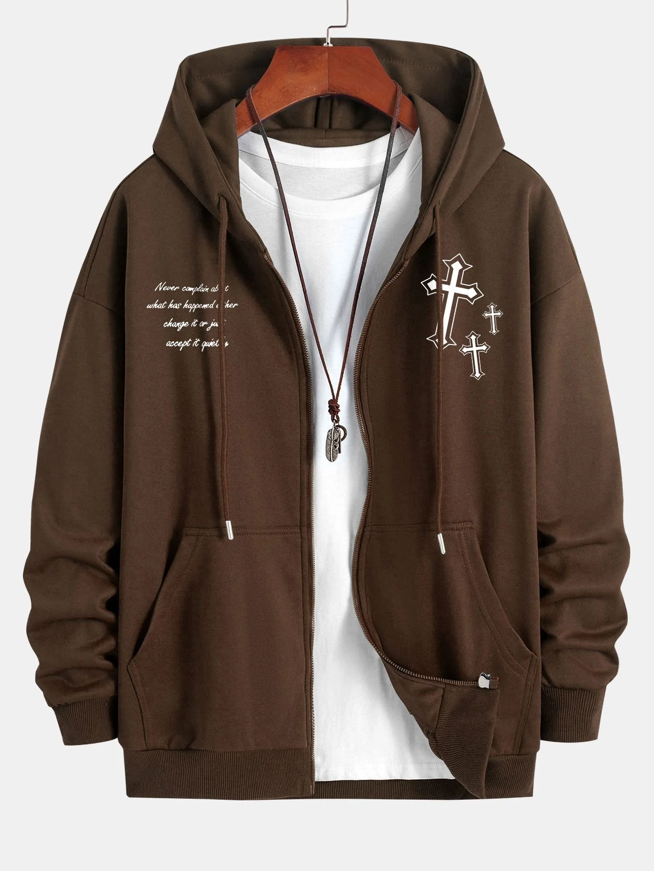 Waylon | Cross Slogan Print Relax Fit Zip Hoodie - Image 5
