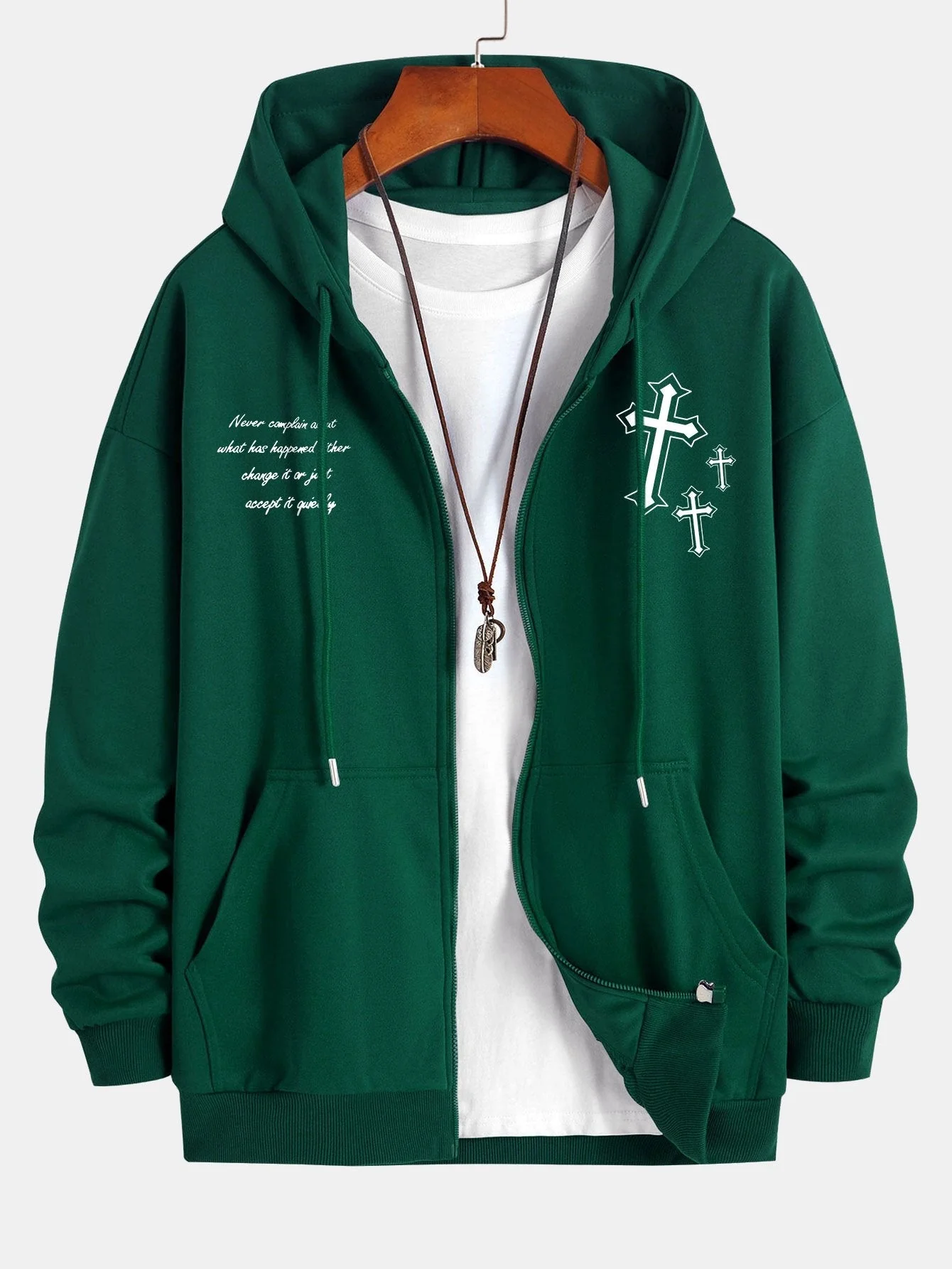 Waylon | Cross Slogan Print Relax Fit Zip Hoodie - Image 7
