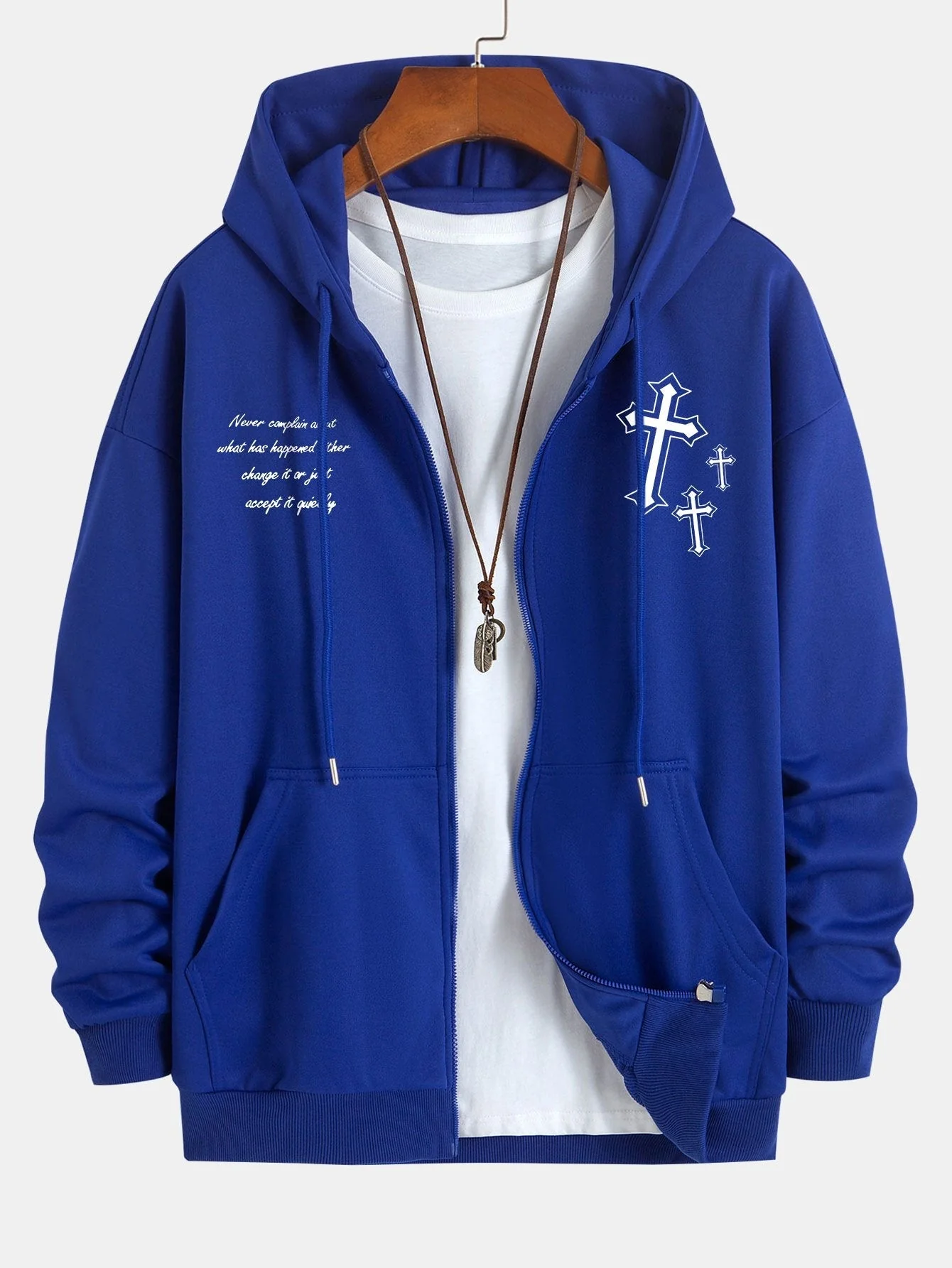 Waylon | Cross Slogan Print Relax Fit Zip Hoodie - Image 8