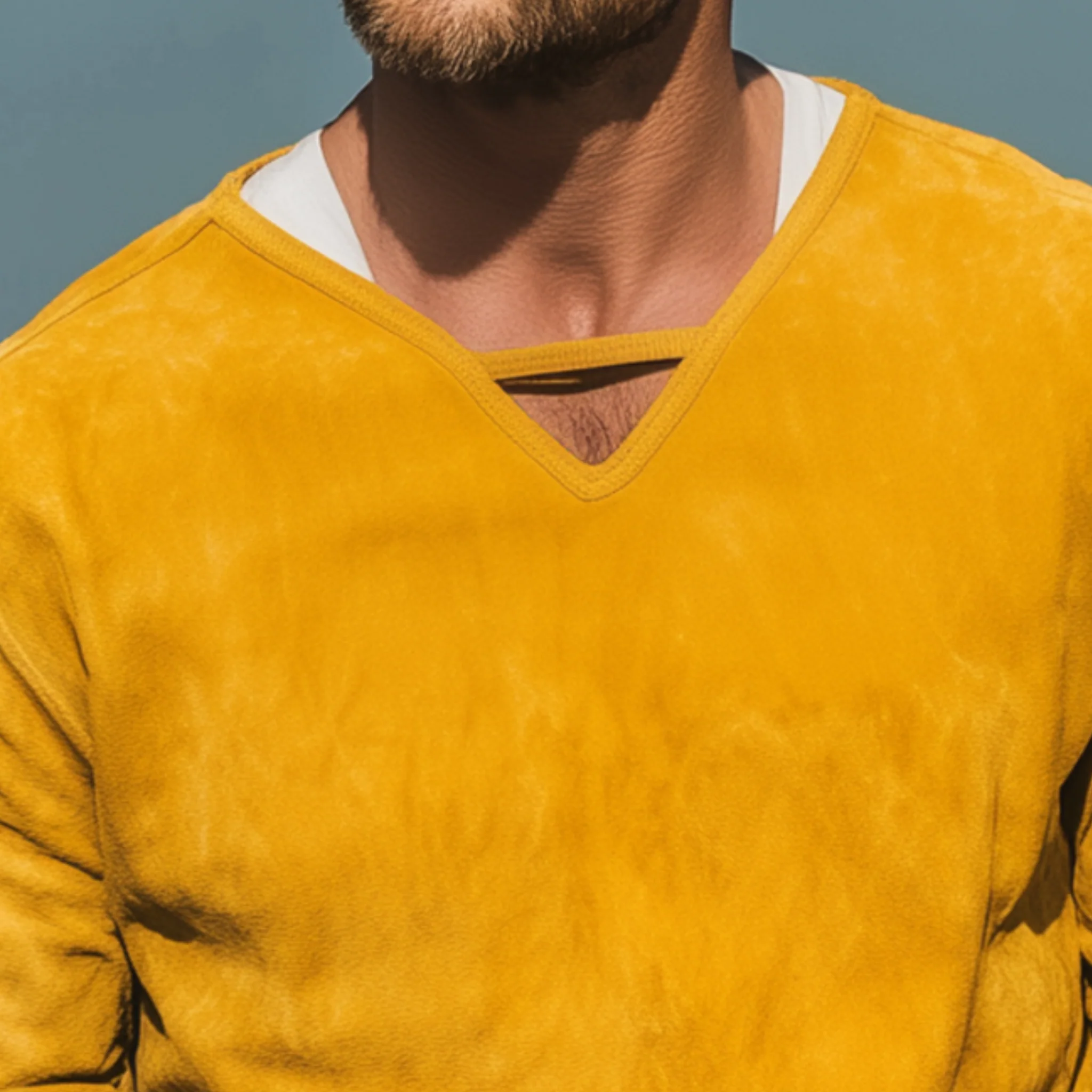 Wayne | Men'S Spring And Summer Fashion Casual Thin Suede V-Neck Loose Long-Sleeved T-Shirt - Image 7