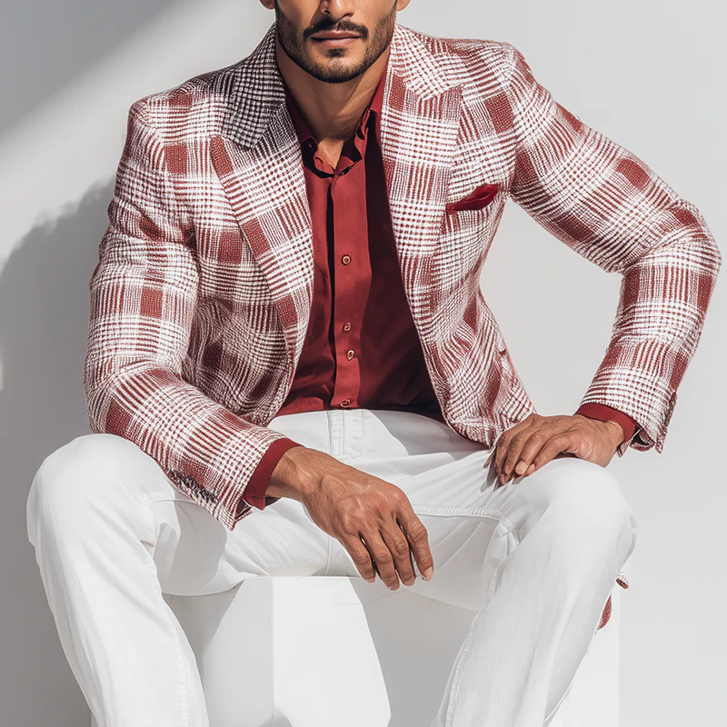 Wayne | Men'S Vintage Check Linen Blend Long Sleeve Blazer - Image 2