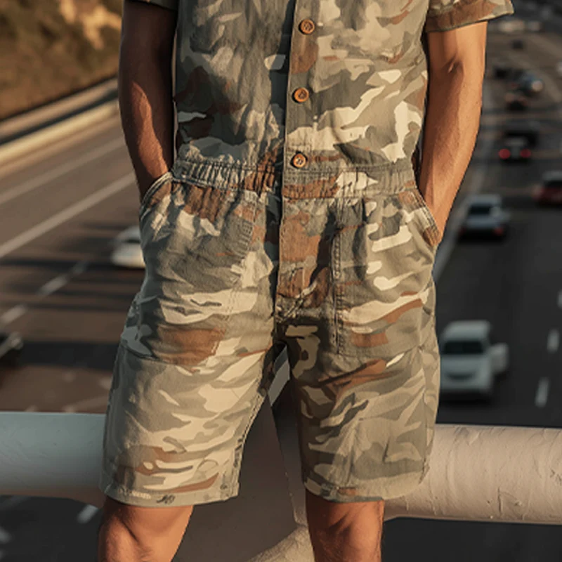 Wendell | Men'S Spring And Summer Fashion Casual Camouflage Cotton Blended Short Sleeve Shirt-Style Jumpsuit - Image 5
