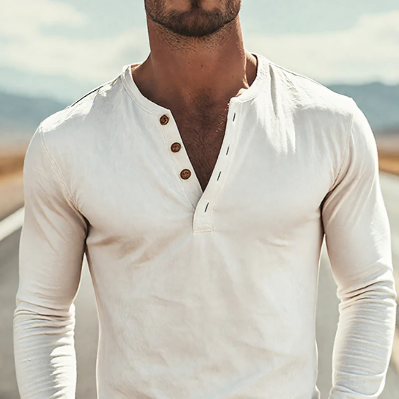 Wesley | Men'S Spring And Summer Fashion Casual Thin Suede Henry Collar Slim Fit Long Sleeve T-Shirt - Image 7