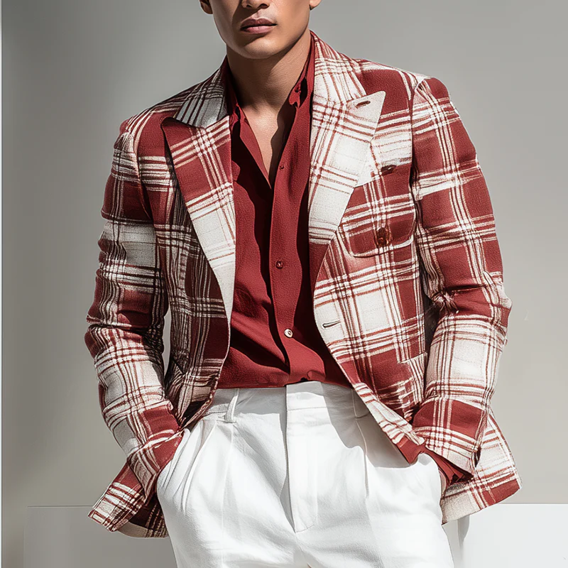 Wesley | Men'S Vintage Check Linen Blend Long Sleeve Blazer - Image 2