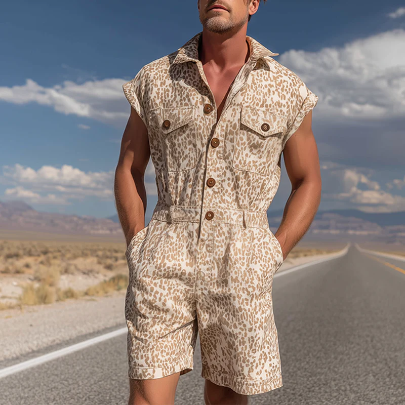 Wilbur | Men'S Spring And Summer Fashion Casual Cotton Blended Printed Multi-Pocket Shirt-Style Jumpsuit - Image 2