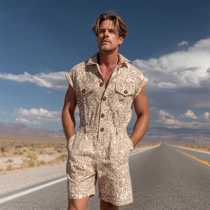 Wilbur | Men'S Spring And Summer Fashion Casual Cotton Blended Printed Multi-Pocket Shirt-Style Jumpsuit - Image 3