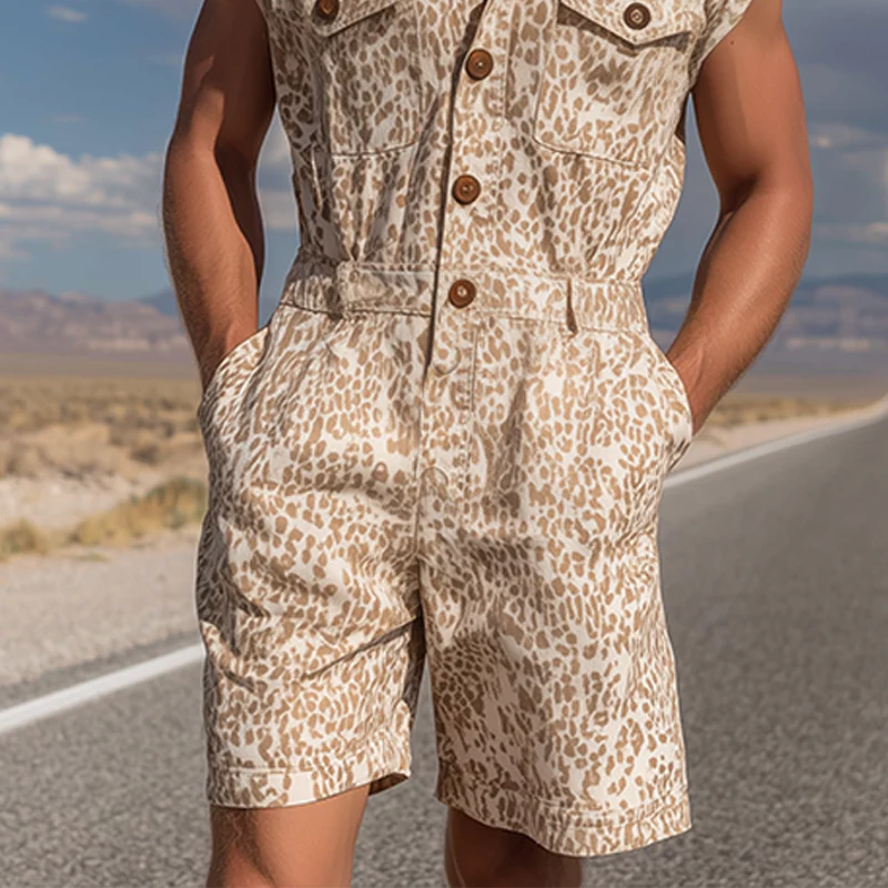 Wilbur | Men'S Spring And Summer Fashion Casual Cotton Blended Printed Multi-Pocket Shirt-Style Jumpsuit - Image 5