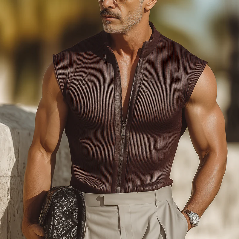 Wilbur | Men'S Summer Fashion Striped Textured Fabric Sleeveless Tank Top - Image 2