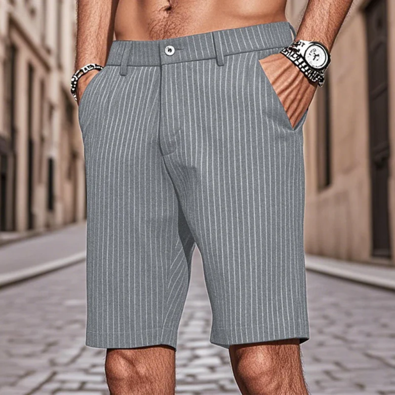 Wiley | Men'S Casual Cotton Blend Striped Straight Fit Suit Shorts - Image 4