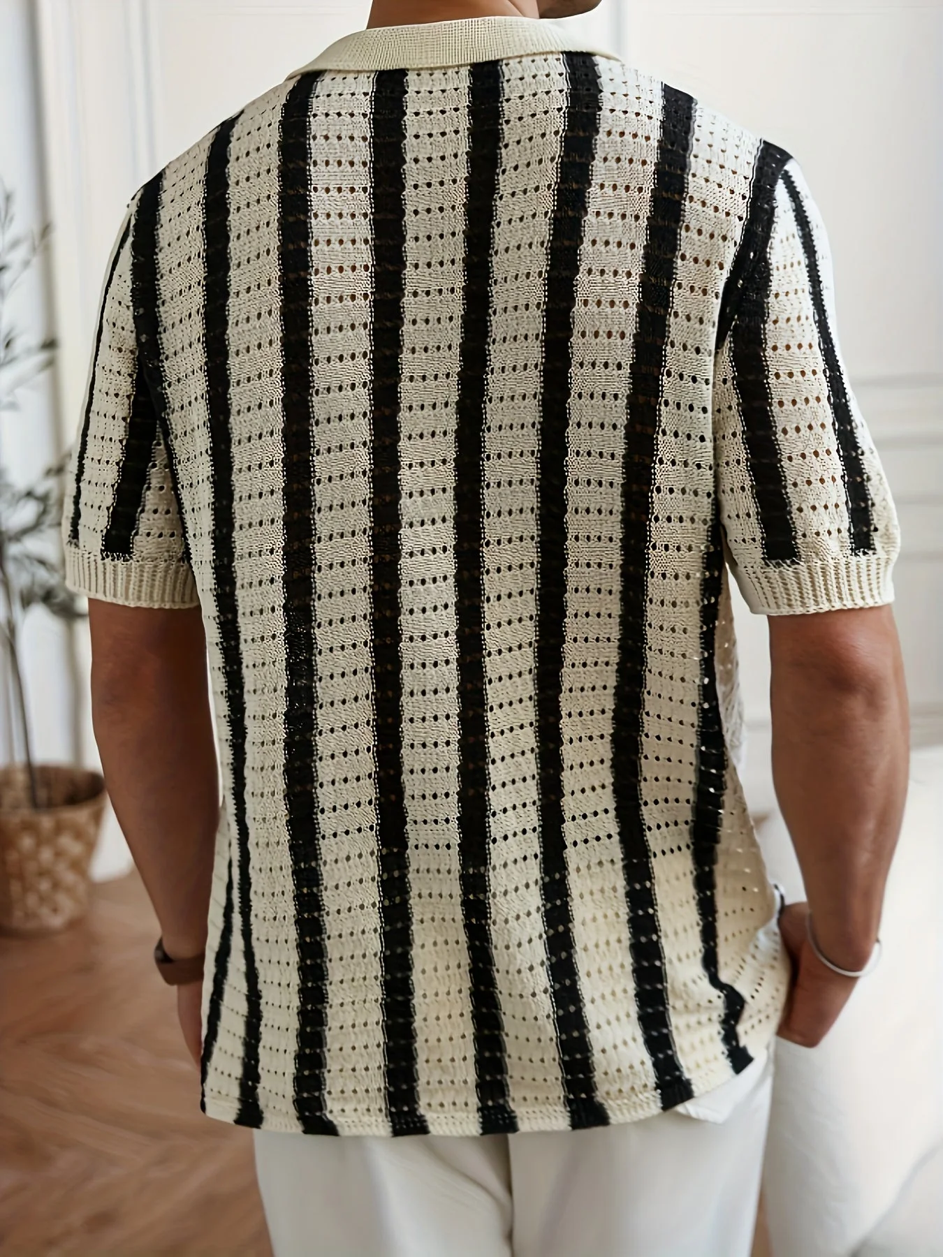 Wilfrido | Knit Striped Polo Shirt – Lightweight Hollow Style - Image 2