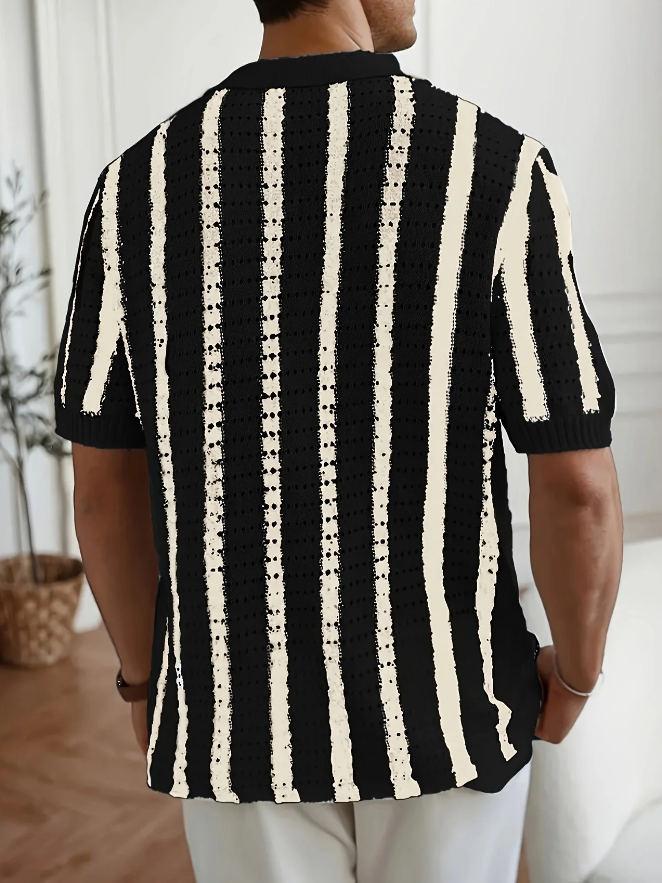 Wilfrido | Knit Striped Polo Shirt – Lightweight Hollow Style - Image 4