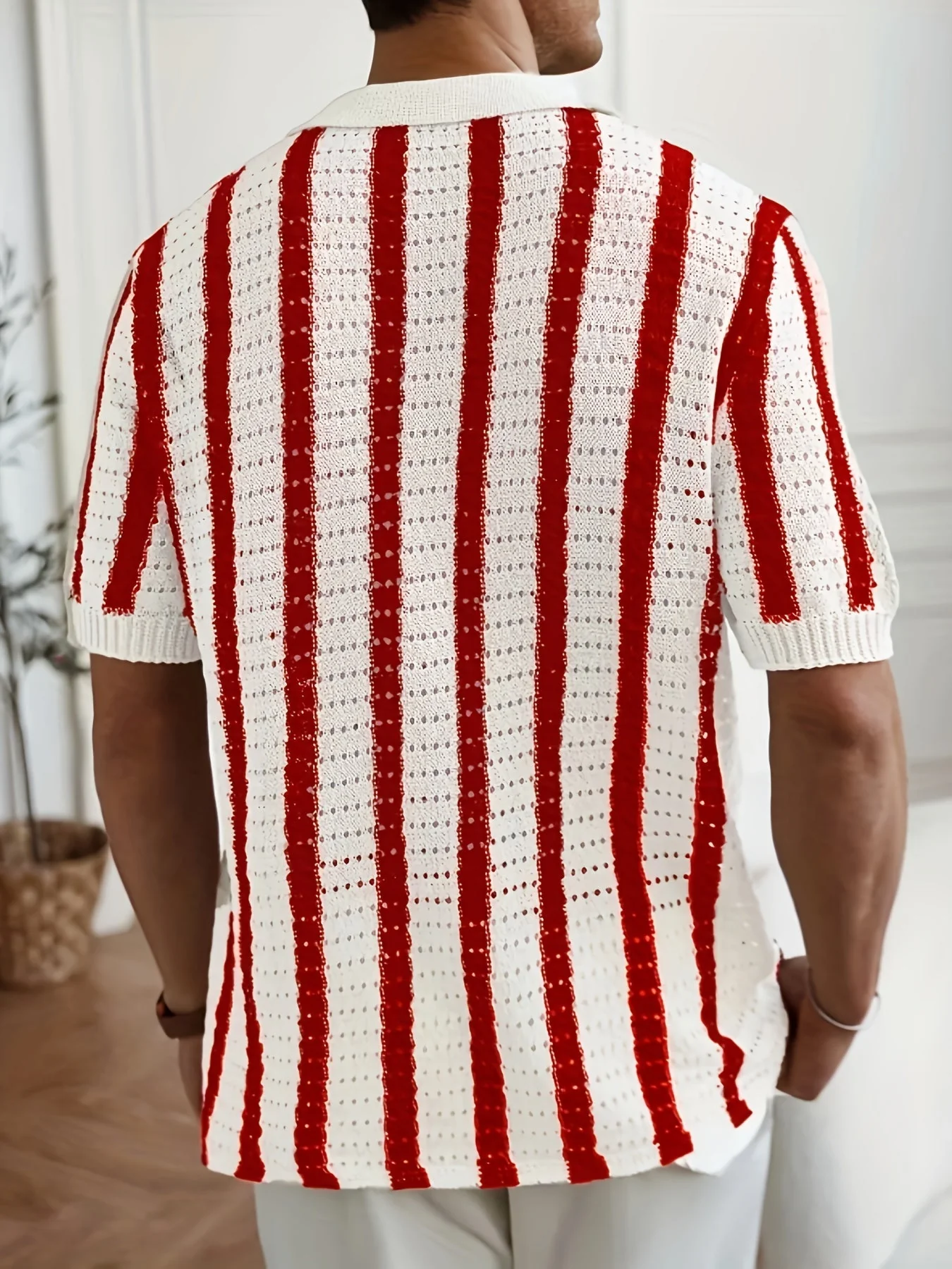 Wilfrido | Knit Striped Polo Shirt – Lightweight Hollow Style - Image 6