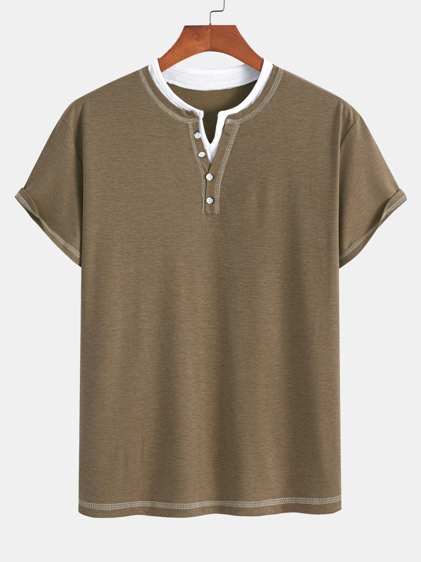 William® | 2-in-1 Notched Collar Contrast Stitching T-Shirt - Image 11