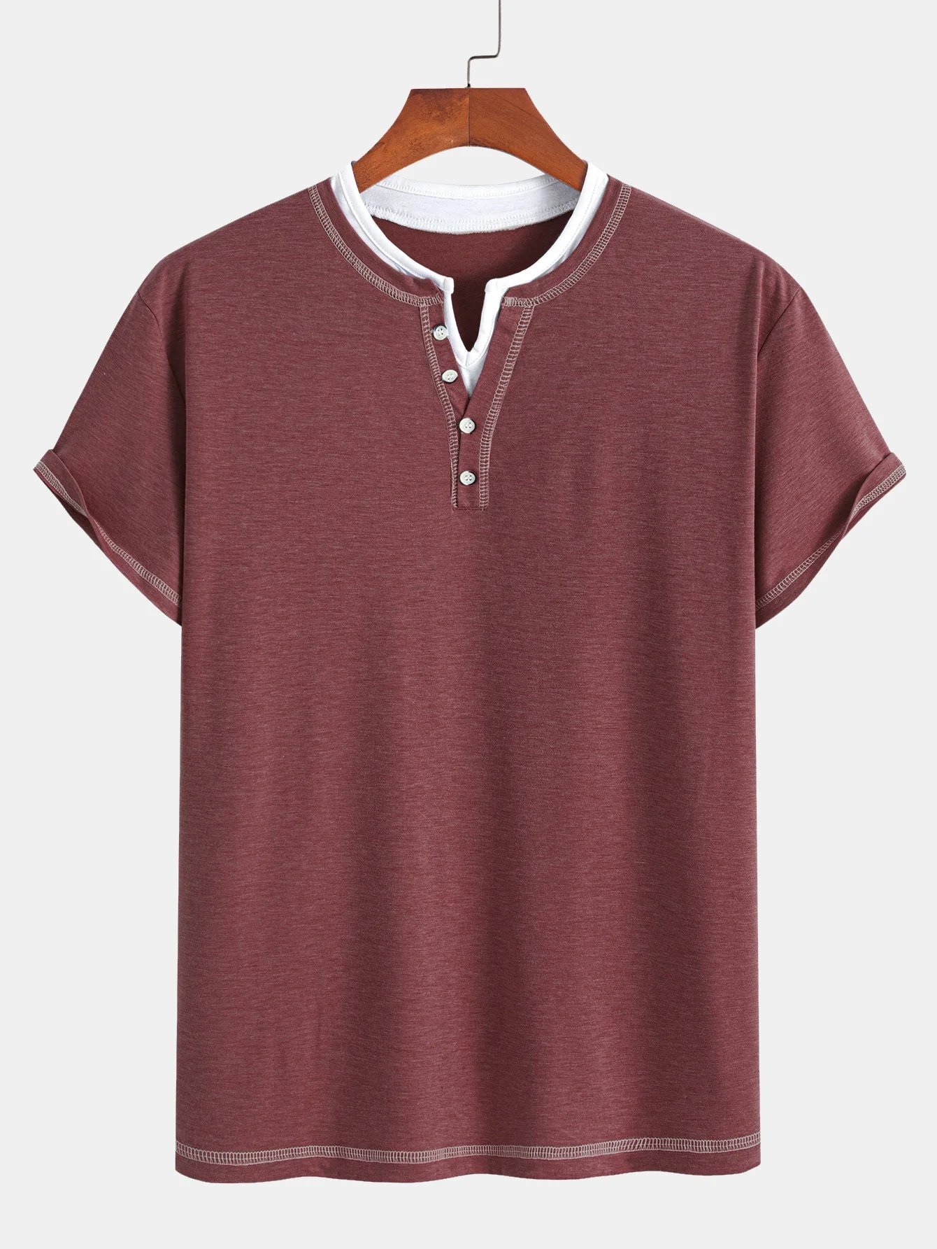 William® | 2-in-1 Notched Collar Contrast Stitching T-Shirt - Image 15