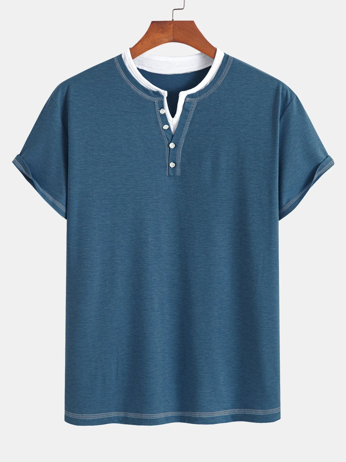 William® | 2-in-1 Notched Collar Contrast Stitching T-Shirt - Image 16
