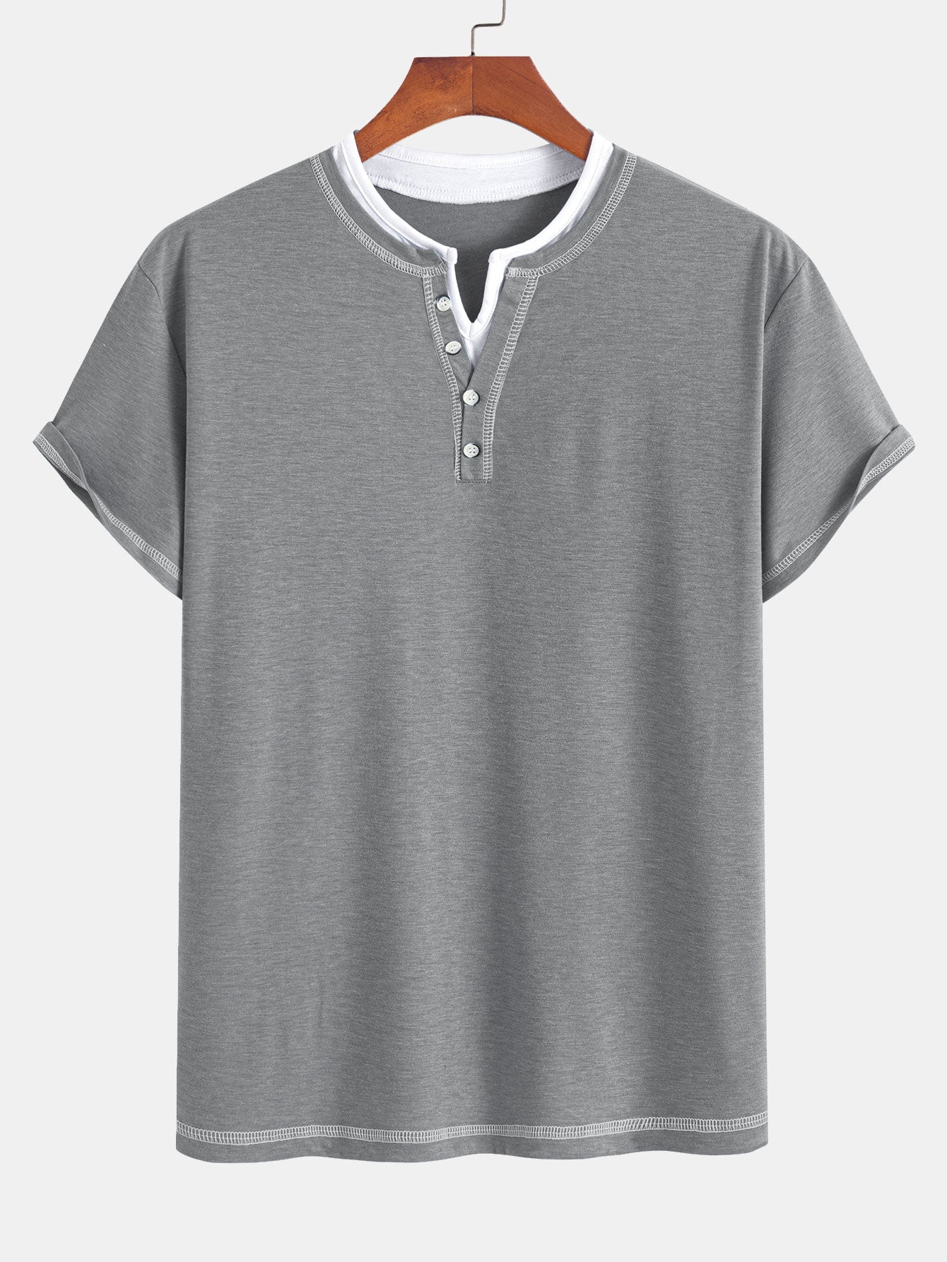 William® | 2-in-1 Notched Collar Contrast Stitching T-Shirt - Image 3