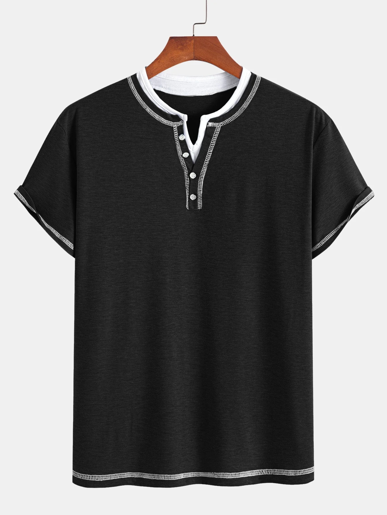 William® | 2-in-1 Notched Collar Contrast Stitching T-Shirt - Image 5