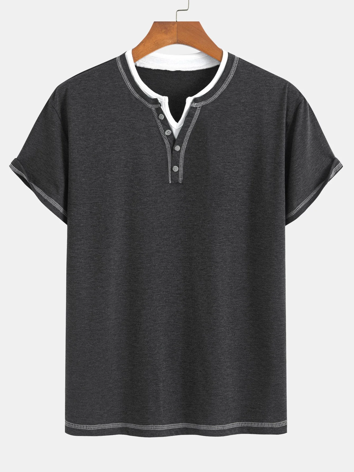 William® | 2-in-1 Notched Collar Contrast Stitching T-Shirt - Image 7
