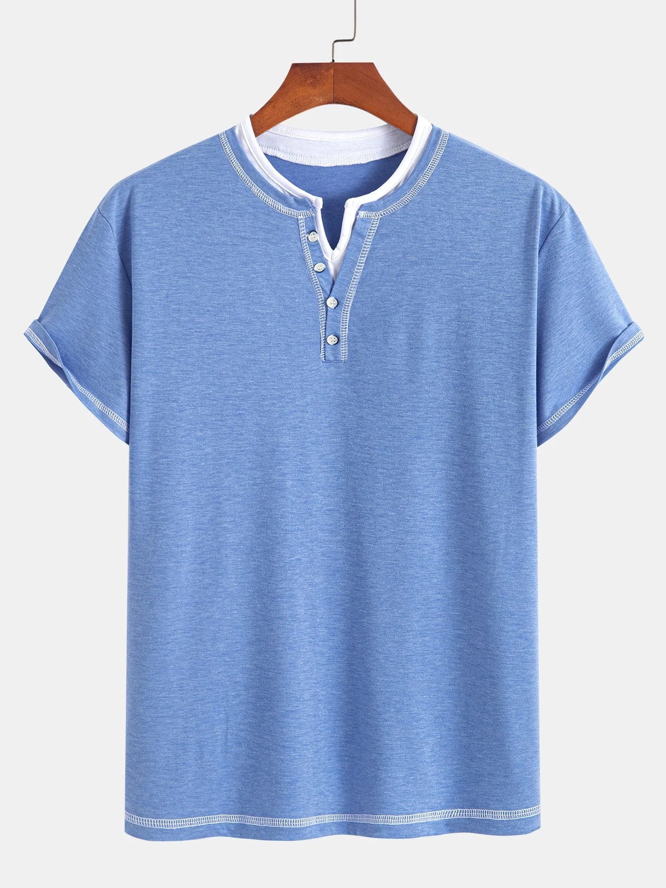 William® | 2-in-1 Notched Collar Contrast Stitching T-Shirt - Image 9