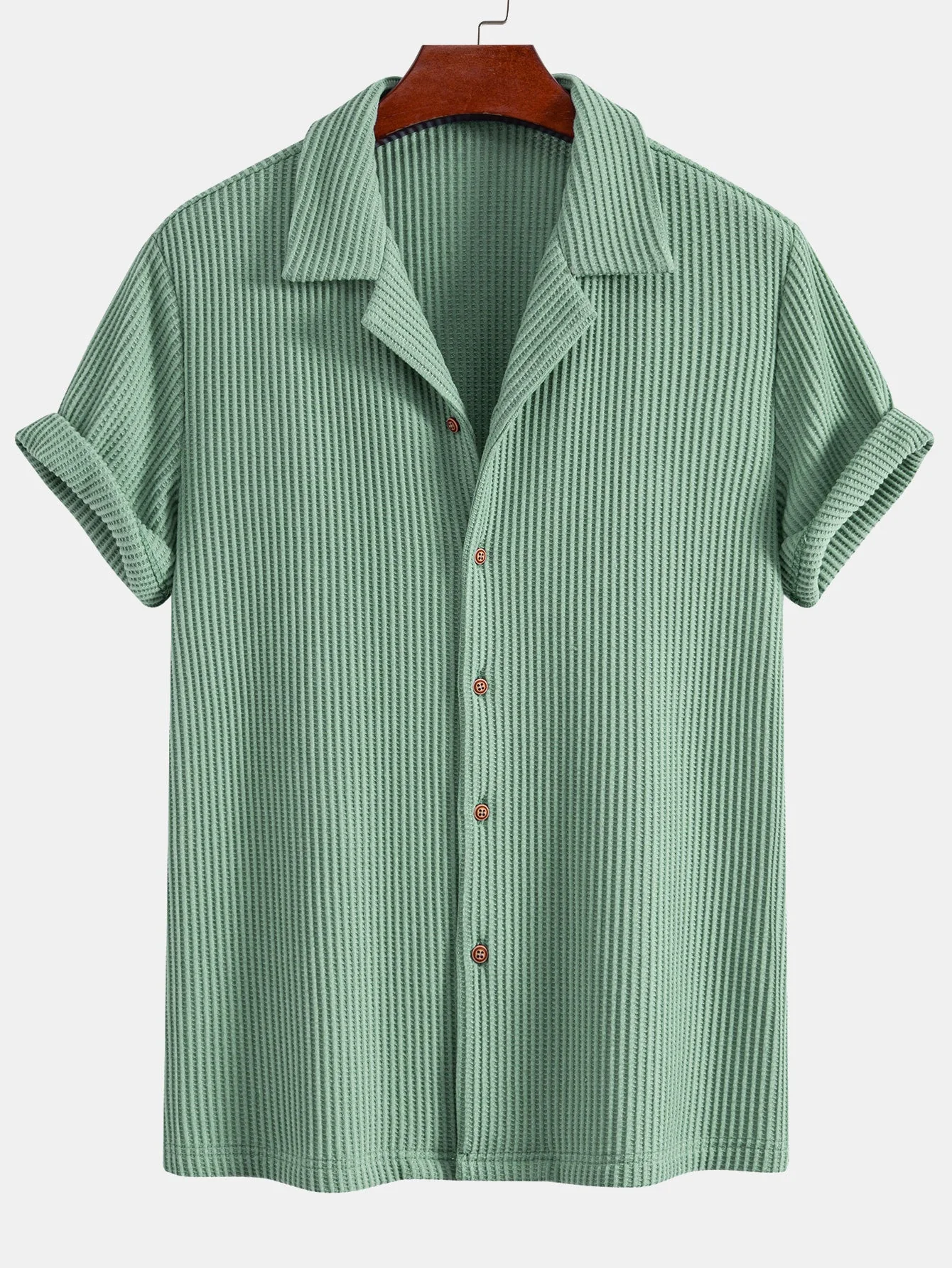 William® | Waffle Button Up Shirt & Drawstring Knitted Waffle Shorts - Image 8