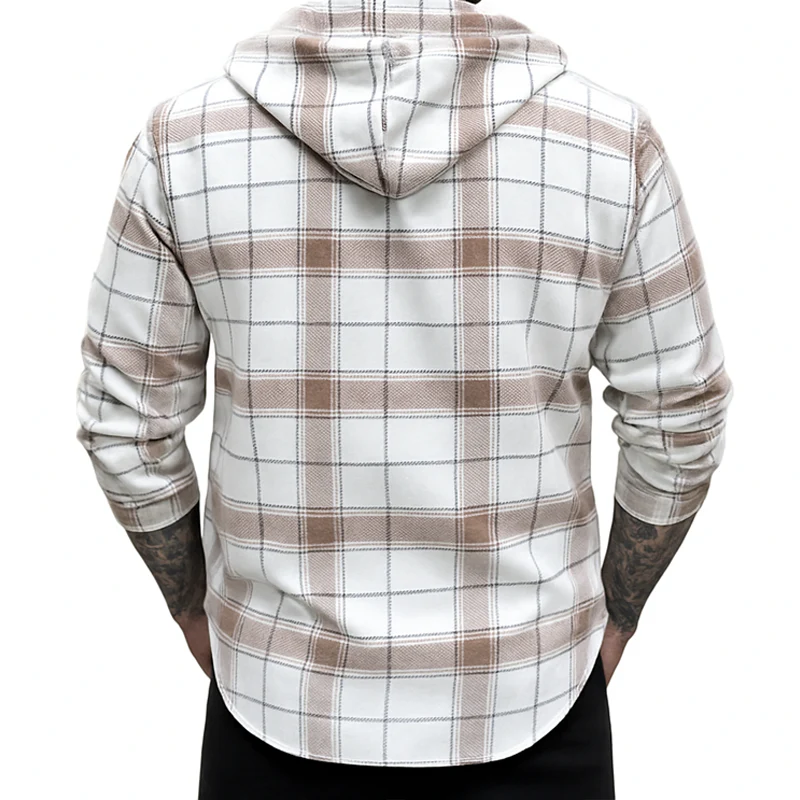 William | Men'S Spring/Autumn Classic Plaid Hooded Snap-Button Jacket - Image 3
