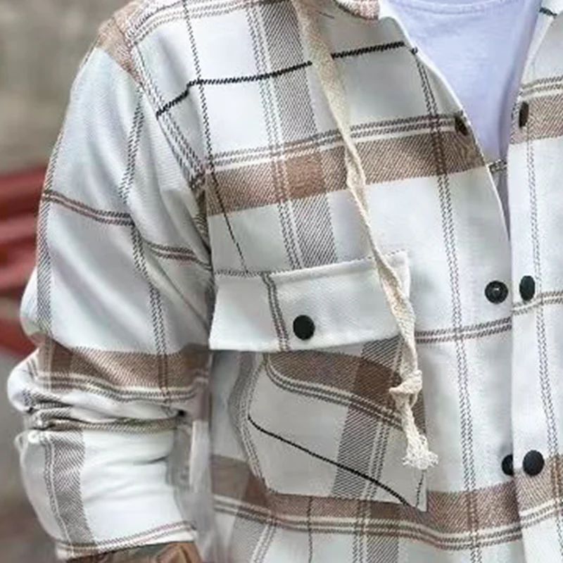 William | Men'S Spring/Autumn Classic Plaid Hooded Snap-Button Jacket - Image 4