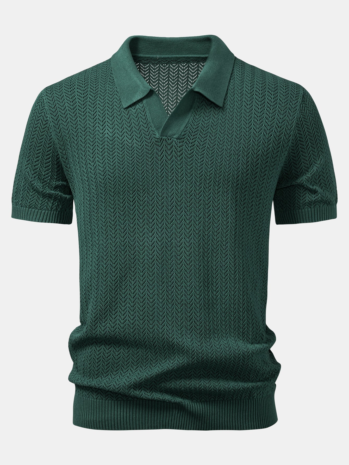 William | Textured Crochet V Neck Polo Shirt - Image 10