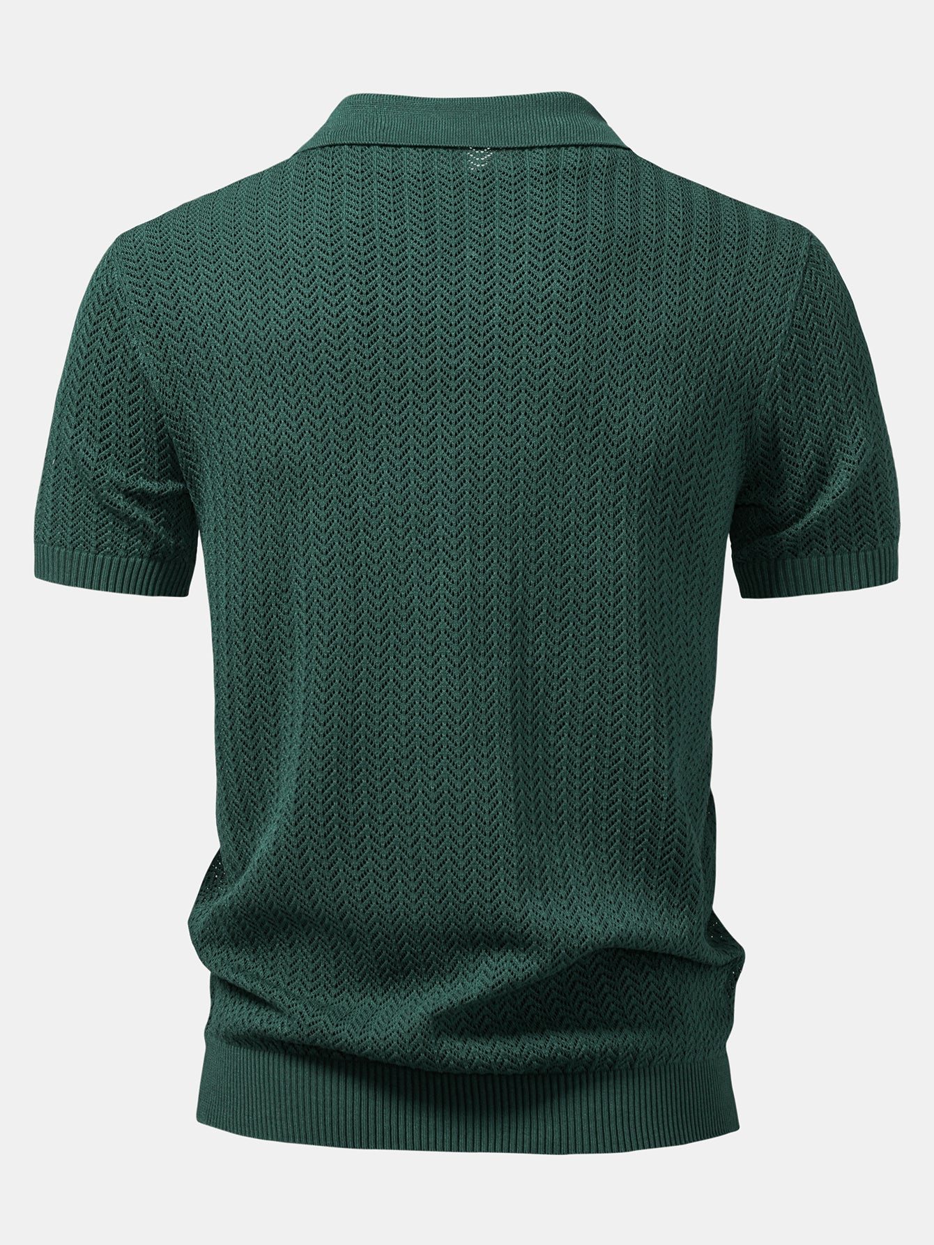 William | Textured Crochet V Neck Polo Shirt - Image 11