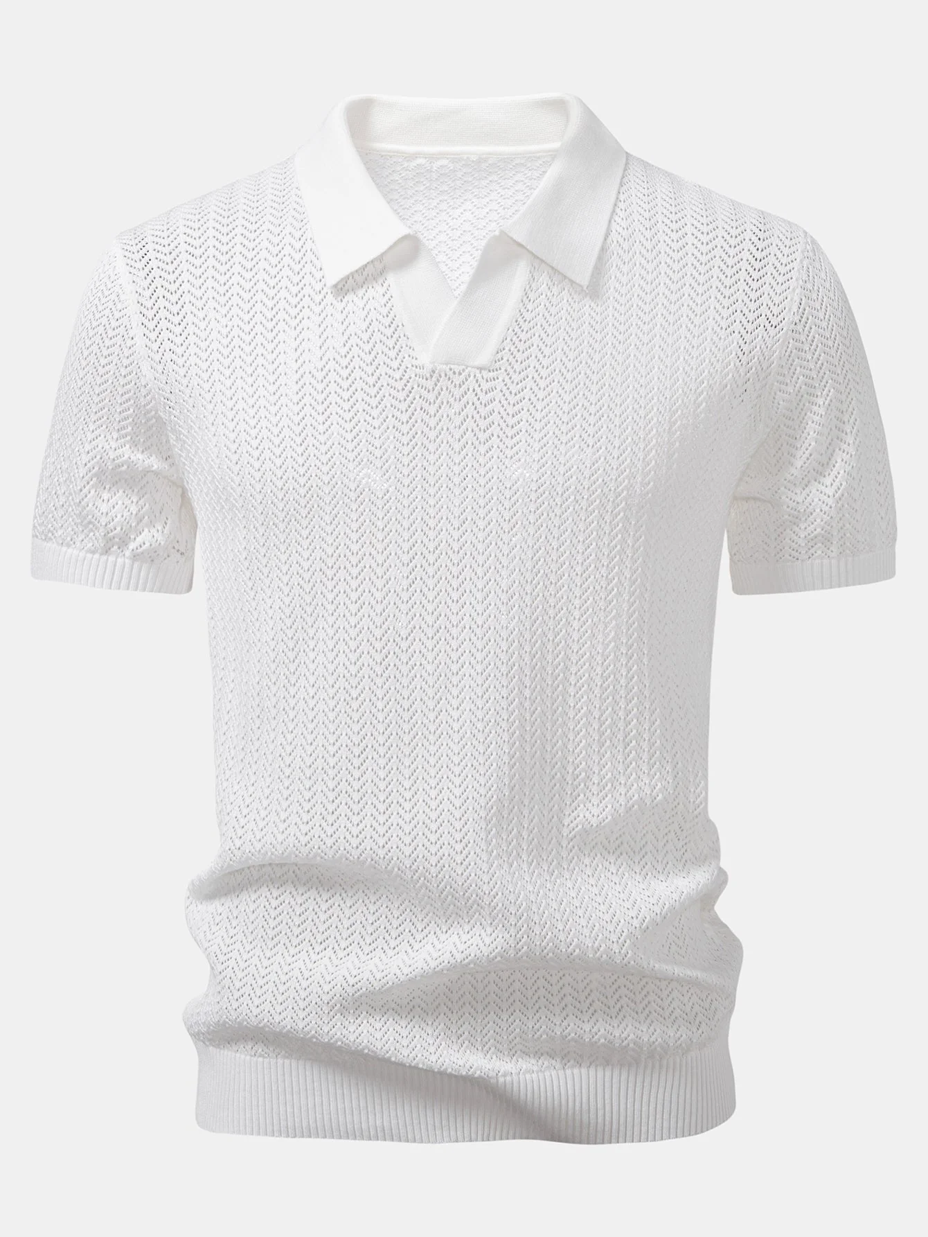 William | Textured Crochet V Neck Polo Shirt - Image 12