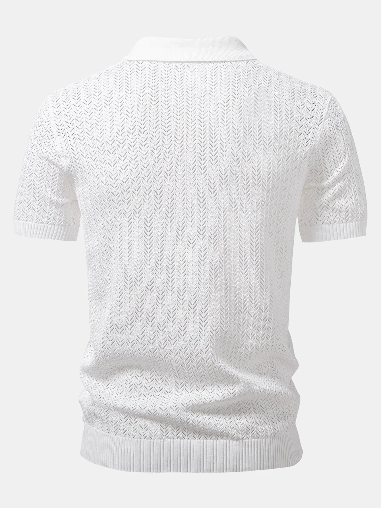 William | Textured Crochet V Neck Polo Shirt - Image 13