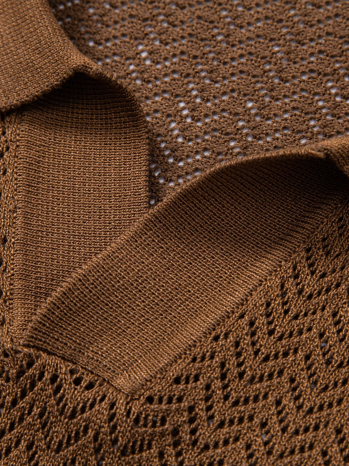 William | Textured Crochet V Neck Polo Shirt - Image 2
