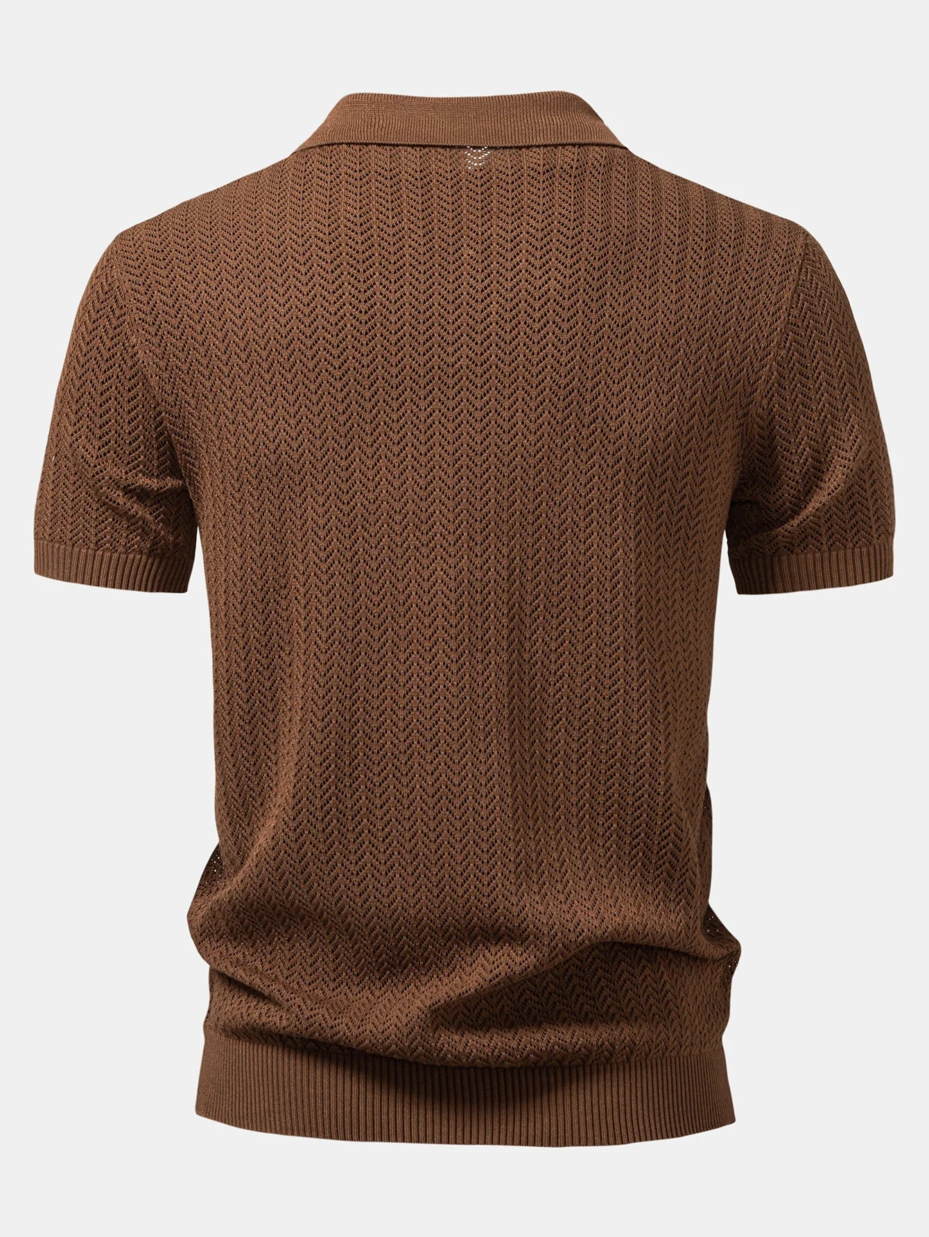William | Textured Crochet V Neck Polo Shirt - Image 7