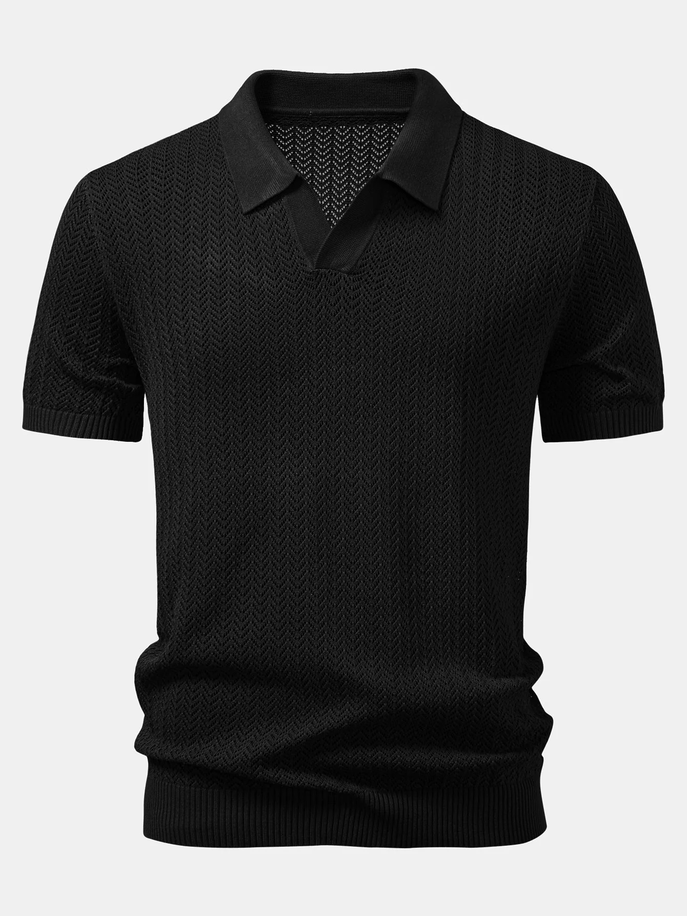 William | Textured Crochet V Neck Polo Shirt - Image 8