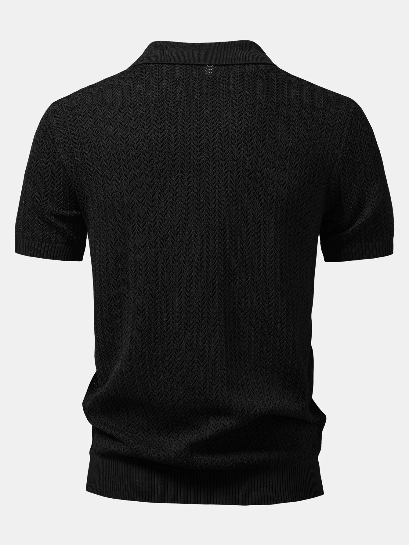 William | Textured Crochet V Neck Polo Shirt - Image 9