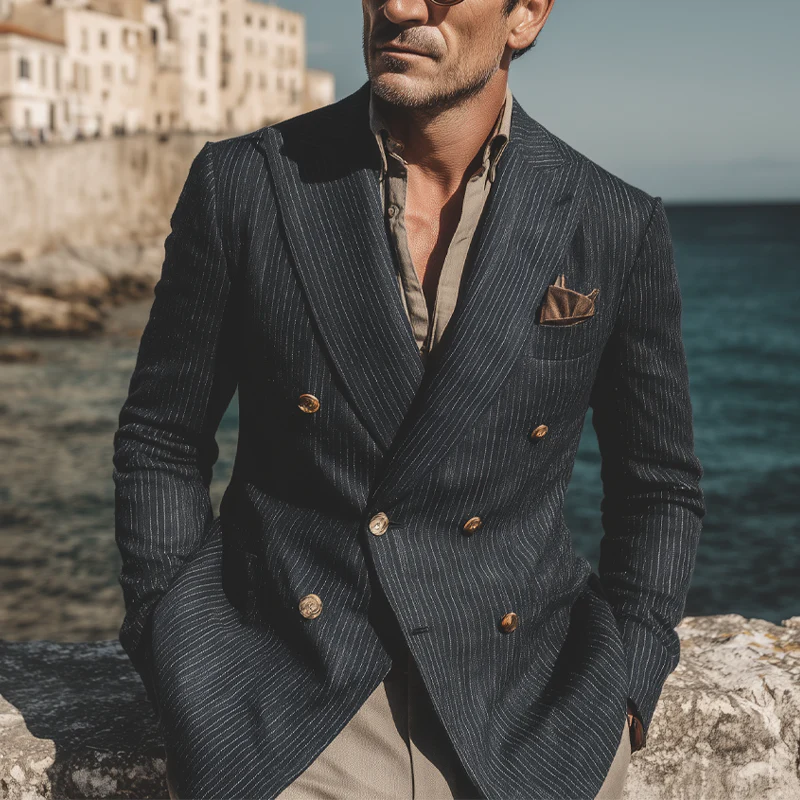 Willie | Men'S Stripe Print Double Breasted Blazer - Image 2